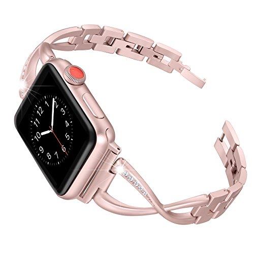 Secbolt Bands Compatible Apple Watch Band 38mm 40mm Iwatch Series 6/5/4/3/2/1 SE Women Dressy Jewelry Stainless Steel Accessories Wristband Strap, Rose Gold