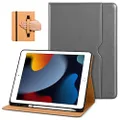 DTTO New iPad 7th Generation Case 10.2 Inch 2019, Premium Leather Business Folio Stand Cover with Built-in Apple Pencil Holder - Auto Wake/Sleep and Multiple Viewing Angles - Grey