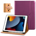 DTTO for iPad 9th/8th/7th Generation 10.2 Inch Case 2021/2020/2019, Premium Leather Business Folio Stand Cover with Apple Pencil Holder - Auto Wake/Sleep and Multiple Viewing Angles, Purple