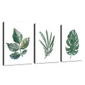 (Leaf) - Canvas Art Simple Life Green Leaf Painting Wall Art Decor 30cm x 41cm 3 Pieces Framed Canvas Prints Watercolour Giclee with Black Border Ready to Hang for Home Decoration