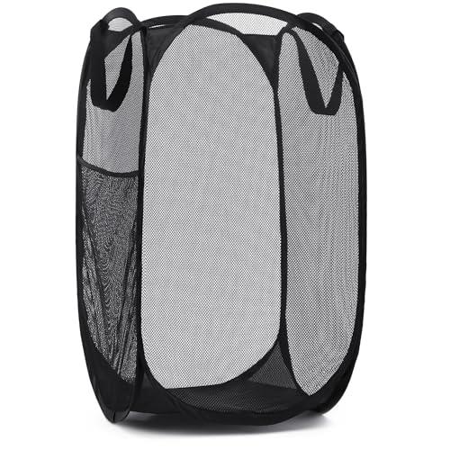 Mesh Popup Laundry Hamper - Portable, Durable Handles, Collapsible for Storage and Easy to Open. Folding Pop-Up Clothes Hampers are Great for The Kids Room, College Dorm or Travel. (Black)