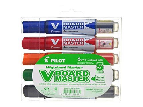 Pilot 5080S5BG Bright Bullet Tip V Board Master 0.9mm Bullet Tip Whiteboard Marker 5 Pack, Assorted Colours (12807)
