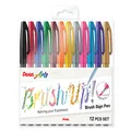 Pentel Arts Brush Sign Pen Wallet of 12 Assorted Colours Brush Pens (SES15C-12AST1)