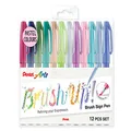 Pentel Arts Brush Sign Pen Wallet of 12 Assorted Pastel Colours Brush Pens (SES15C-12AST2)