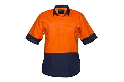 Prime Mover MC802 Hi-Vis Two Tone Lightweight Short Sleeve Closed Front Shirt Orange/Navy, XX-Large