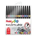 Pentel Arts Brush Sign Pen Artist Wallet of 12 Assorted Standard Colours (SESF30C-12)