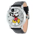 Disney Mickey Mouse Adult Vintage Articulating Hands Analog Quartz Watch, Silver, Silver, Black, Quartz Movement