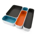 Three by Three Seattle 5 Piece Metal Organizer Tray Set for Storing Makeup, Stationary, Utensils, and More in Office Desk, Kitchen and Bathroom Drawers (2 Inch, Multicolor)