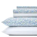 Laura Ashley Home - King Sheets, Cotton Percale Bedding Set, Crisp & Cool Home Decor (Jaynie Pastel Blue, King)