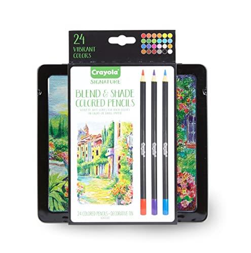 Crayola Signature Blend & Shade Coloured Pencils, 24 Assorted Colours, Professional Quality, Premium Embossed Storage Tin, Perfect for detailed illustrations or shading and blending art work!