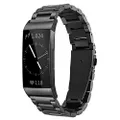 Shangpule Compatible for Fitbit Charge 3 & Charge3 SE Bands, Stainless Steel Metal Replacement Strap Bracelet Wrist Band Accessories Women Man Large Small (Black)