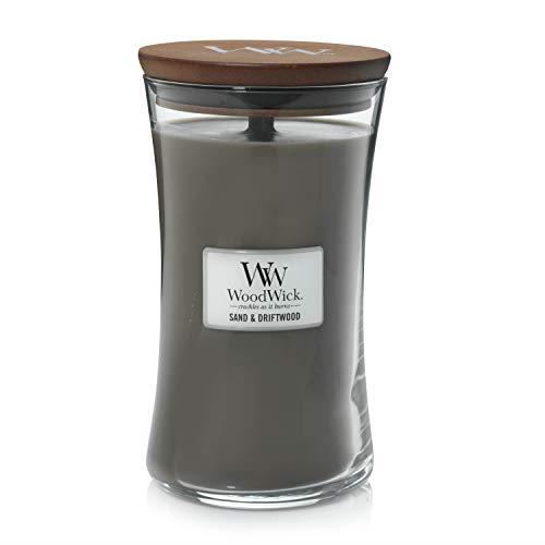 Woodwick Large Hourglass Scented Candle | Sand and Driftwood | with Crackling Wick | Burn Time: Up to 130 Hours, Sand and Driftwood