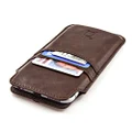 Dockem Provincial Wallet Sleeve for iPhone SE 3 (2022), 13/12 Mini, SE 2 (2020), 8, 7, 6S, 6: Synthetic Leather Card Case: Slim Professional Pouch Cover with 2 Card Holder Slots [Brown]