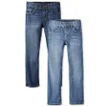 The Children's Place Boys' Basic Straight Leg Jeans, Carbon Wash/Dk Juptier 2 Pack, 4