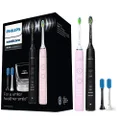 Philips Sonicare DiamondClean 9000 Black + DiamondClean9000 Pink Electric Toothbrush Bundle Pack, 4 Modes and 3 Intensities, Built-in Pressure Sensor, 1x Glass Charger HX9914/59