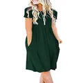 DB MOON Women Casual Short Sleeve Dresses Empire Waist Knee Length Dress with Pockets, Dark Green, X-Large