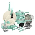 GreenLife Soft Grip Healthy Ceramic Nonstick, 16 pc Ceramic Non-Stick Cookware Set, PFAS-Free, Turquoise