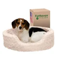 FurHaven Pet Dog Bed | Oval Ultra Plush Pet Bed for Dogs & Cats, Cream, Medium