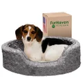 FurHaven Pet Dog Bed | Oval Ultra Plush Pet Bed for Dogs & Cats, Gray, Medium