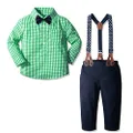 Yilaku Toddler Boys Outfits Suit Infant Clothing Newborn Baby Boy Clothes Sets Gentleman Plaid Top+Bow Tie+Suspender Pants (6-9 months Green)