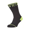 SEALSKINZ Unisex Waterproof All Weather Mid Length Sock with Hydrostop, Black/Neon Yellow, Small