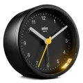 Braun Classic Analogue Clock with Snooze and Light, Quiet Quartz Movement, Crescendo Beep Alarm in Black, Model BC12B, One Size