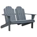 'vidaXL Grey Wooden Double Adirondack Chair - Ergonomic Weather-Resistant Twin Garden/Patio Seat with Armrests and Easy Assembly
