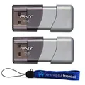 PNY USB 3.0 Flash Drive Elite Turbo Attache 3 Two Pack Bundle with (1) Everything But Stromboli Lanyard (32GB 2 Pack, Gray)
