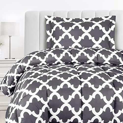 Utopia Bedding Printed Comforter Set (Twin, Grey) with 1 Pillow Sham - Luxurious Brushed Microfiber - Goose Down Alternative Comforter - Soft and Comfortable - Machine Washable
