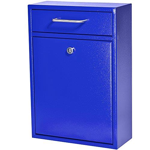 Mail Boss 7424 High Security Steel Locking Wall Mounted Mailbox, Office Drop Box, Comment Box, Letter Box, Deposit Box, Blue