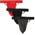 2(X)IST Men's Essential Cotton 3 Pack Y-Back Thong, Black/Charcoal Heather/Poppy Red, Large