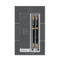 Parker Sonnet Duo Gift Set with Ballpoint Pen & Fountain Pen (18K Gold Nib), Gloss Black with Gold Trim, Black Refill & Cartridges, Gift Box