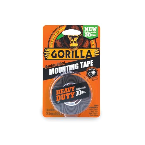 Gorilla Heavy Duty Double Sided Mounting Tape, Hanging, Instant 13.6kg Strong Hold, Permanent Bond, Weatherproof, 25.4mm x 1.52m, Black, (Pack of 1), GG41027