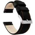 20mm Black/Orange Stitching BARTON Quick Release Top Grain Leather Watch Band Strap