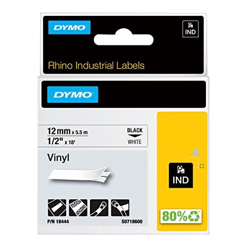 DYMO Rhino Industrial Vinyl Label, 12mm, Black Text on White Vinyl