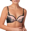 Maidenform Women's Love The Lift Push-Up Bra, Black/Gentle Peach Strappy Lace, 34A