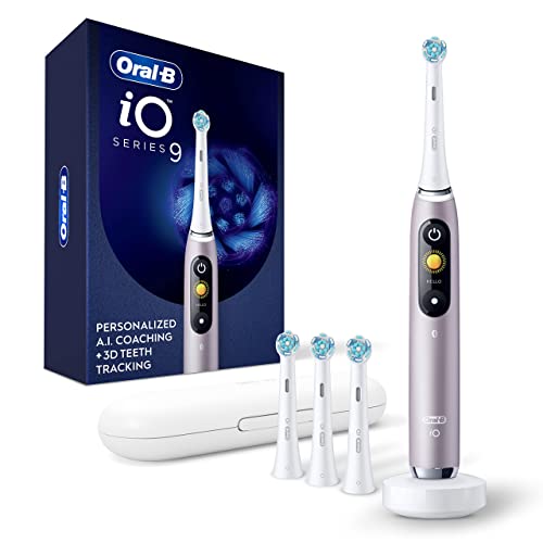 Oral-B iO Series 9 Electric Toothbrush | Rose Gold | iO9 Rechargeable Power Toothbrush with 4 Brush Heads, Pressure Sensor, and Charging Travel Case