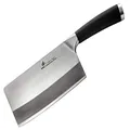 ZHEN Japanese VG-10 3-Layer Forged High Carbon Stainless Steel Medium Duty Cleaver Chef Butcher Chopping Knife (Bone Chopper), 6.5-inch, TPR Handle,Silver