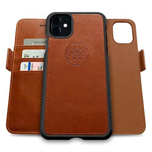 Dreem Fibonacci 2-in-1 Wallet Case for Apple iPhone 11 - Luxury Vegan Leather, Magnetic Detachable Shockproof Phone Case, RFID Card Protection, 2-Way Flip Stand - Caramel