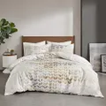Inspire by INTELLIGENT DESIGN Reversible 100% Cotton Sateen Duvet - Breathable Comforter Cover, Modern All Season Bedding Set with Sham (Insert Excluded), Cape, Chevron Grey King/Cal King(104"x90")