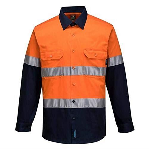 Prime Mover MA801 Hi-Vis Two Tone Lightweight Long Sleeve Shirt with Tape Orange/Navy, X-Small