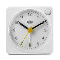 Braun Classic Travel Analogue Clock with Snooze and Light, Compact Size, Quiet Quartz Movement, Crescendo Beep Alarm in White, Model BC02XW, One, White, One Size, Classic