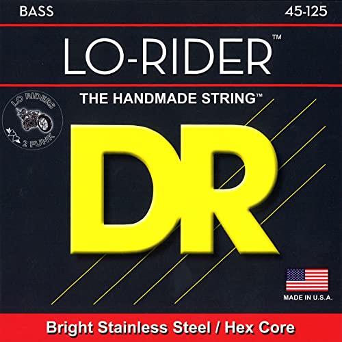 DR Strings MH5-45 LO-RIDER™ - Stainless Steel Bass Strings: 5-String Medium 45-125,White Black Red Blue
