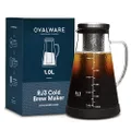 Ovalware Airtight Cold Brew Iced Coffee Maker and Tea Infuser with Spout - 1.0L / 1010ml RJ3 Brewing Glass Carafe with Removable Stainless Steel Filter