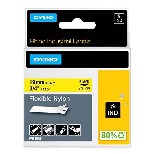 DYMO Rhino Industrial Nylon Labels, 19 mm x 3.5 m, Black Print on Yellow, Self-Adhesive, 18491