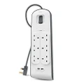Belkin Extension Lead with USB Slots x 2 (2.4 A Shared), 6 Way/6 Plug Extension, 2m Surge Protected Power Strip - White