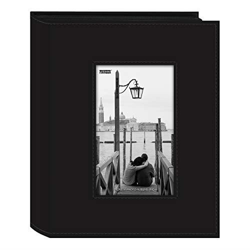 Sewn Frame Leatherette 200 pkt 4x6 Photo Album, Black