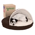 FurHaven Pet Dog Bed | Orthopedic Round Faux Sheepskin Snuggery Burrow Pet Bed for Dogs & Cats, Espresso, 26-Inch
