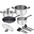 Tefal Daily Cook Stainless Steel Induction 4pc Set + Utensils, G713SB45