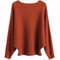 Ckikiou Womens Lightweight Oversized Boat Neck Sweaters Tops Dolman Batwing Sleeve Ribbed Knitted Pullovers, Caramel, One Size